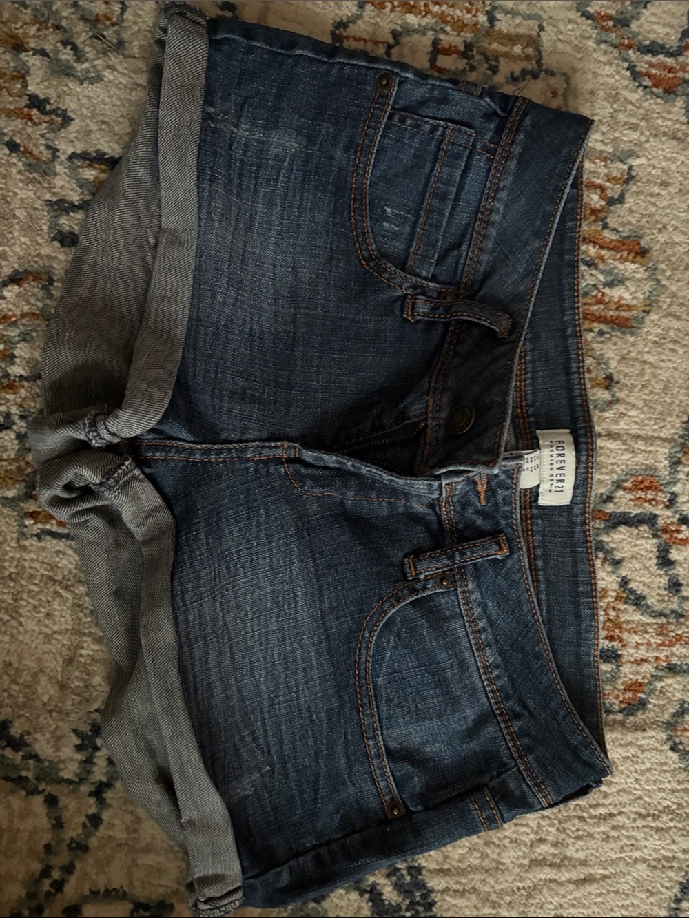 Forever 21 Dark Blue Rolled-Hem Denim Shorts